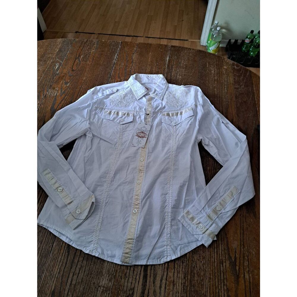 New Large Montero Jeans Cream Embroidered Western Hispanic Streetwear Shirt